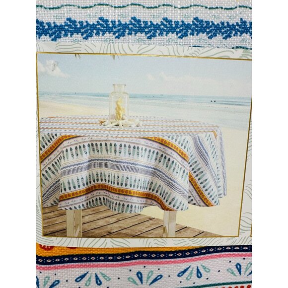 Palm Studio Indoor/Outdoor Tablecloth 70 In Round Fish Spiral Shell Easy Care - Picture 3 of 3